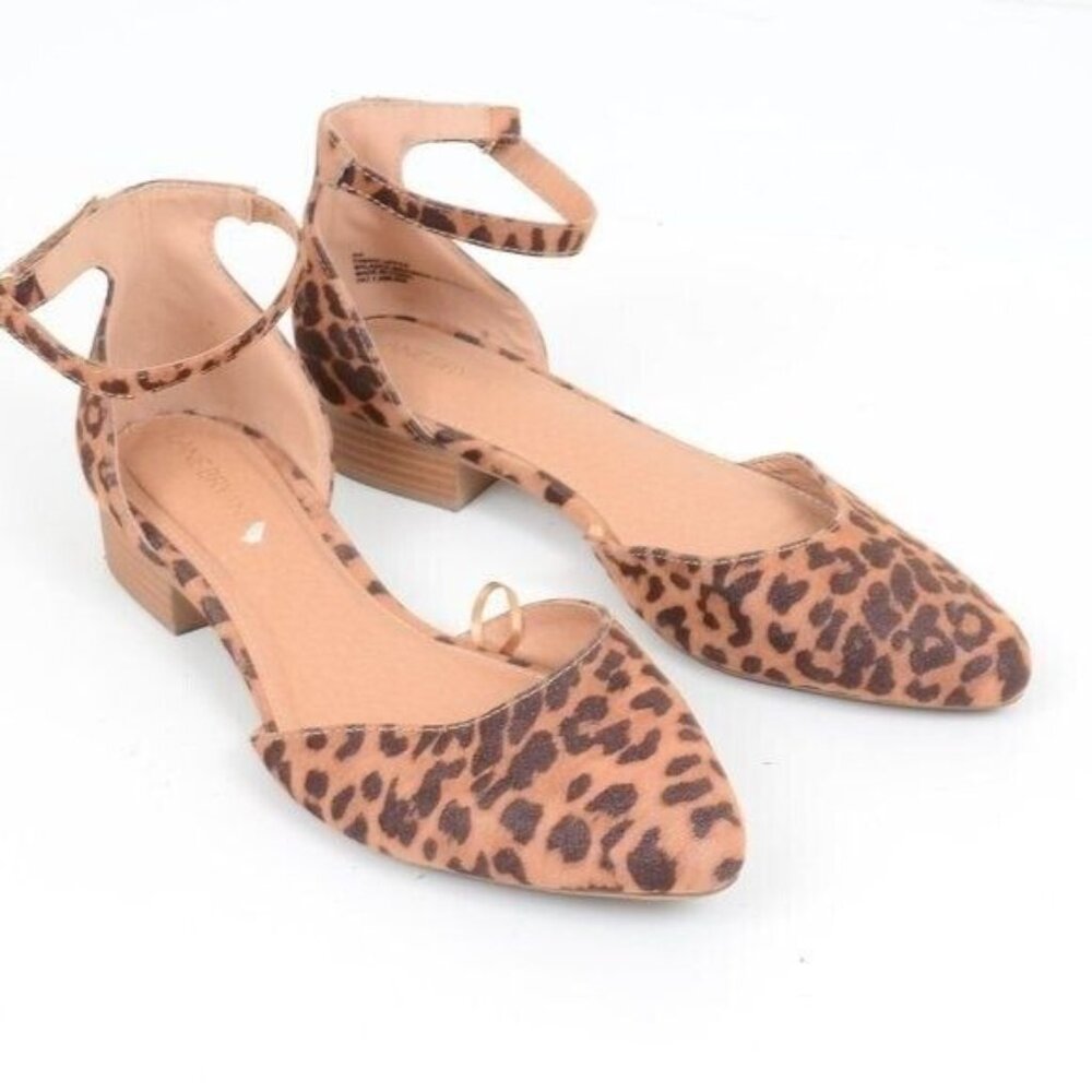 Lane Bryant Women's 8 WIDE Dream Cloud Leopard Animal Print Ankle Strap Flat